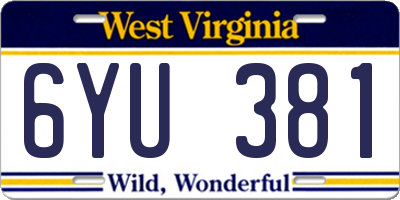 WV license plate 6YU381