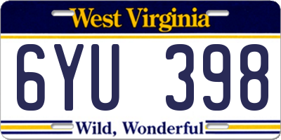 WV license plate 6YU398