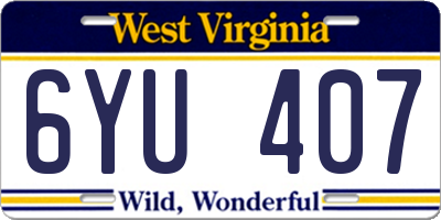 WV license plate 6YU407