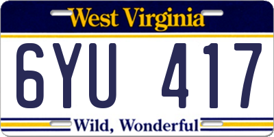 WV license plate 6YU417