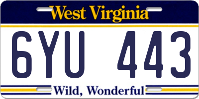 WV license plate 6YU443