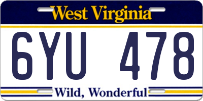 WV license plate 6YU478