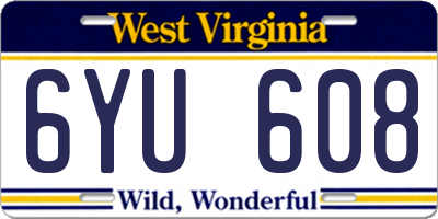 WV license plate 6YU608