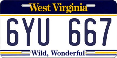 WV license plate 6YU667