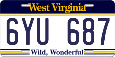 WV license plate 6YU687