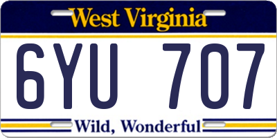 WV license plate 6YU707