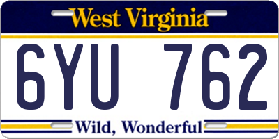 WV license plate 6YU762