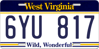 WV license plate 6YU817