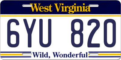 WV license plate 6YU820