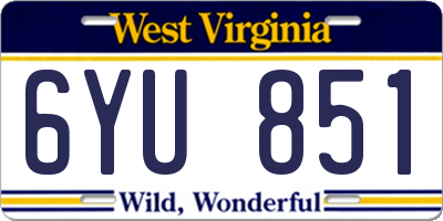 WV license plate 6YU851