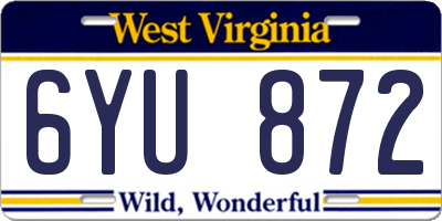 WV license plate 6YU872