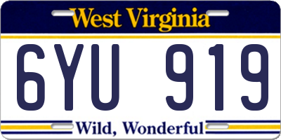 WV license plate 6YU919