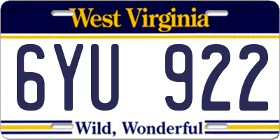 WV license plate 6YU922