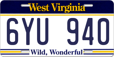 WV license plate 6YU940
