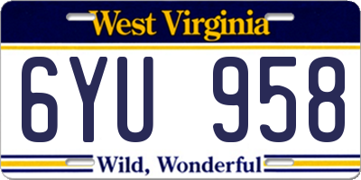 WV license plate 6YU958