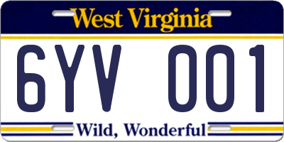 WV license plate 6YV001