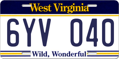 WV license plate 6YV040