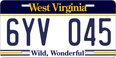 WV license plate 6YV045