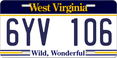 WV license plate 6YV106