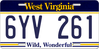 WV license plate 6YV261