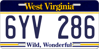WV license plate 6YV286