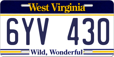 WV license plate 6YV430