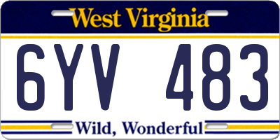 WV license plate 6YV483