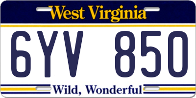 WV license plate 6YV850
