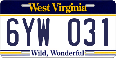 WV license plate 6YW031