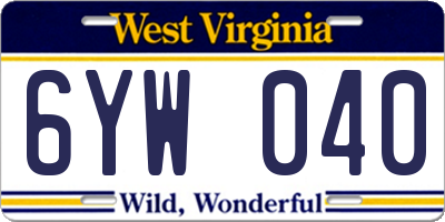 WV license plate 6YW040
