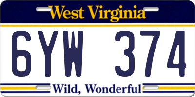 WV license plate 6YW374