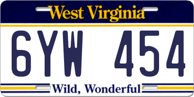 WV license plate 6YW454