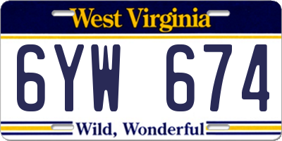 WV license plate 6YW674