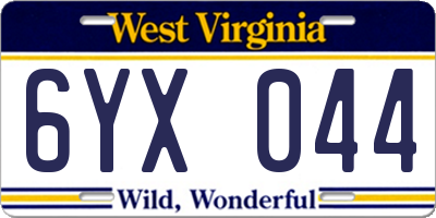 WV license plate 6YX044