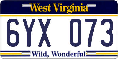 WV license plate 6YX073