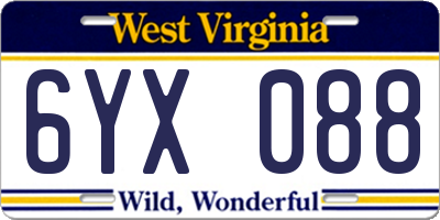 WV license plate 6YX088