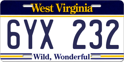 WV license plate 6YX232