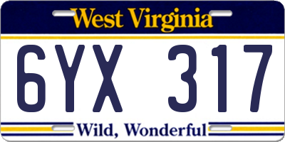 WV license plate 6YX317