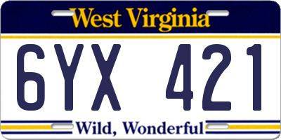 WV license plate 6YX421