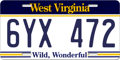 WV license plate 6YX472