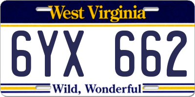 WV license plate 6YX662