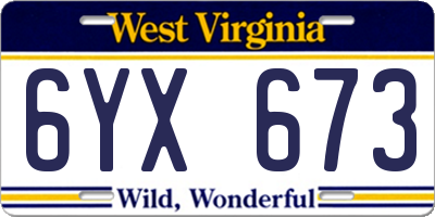 WV license plate 6YX673