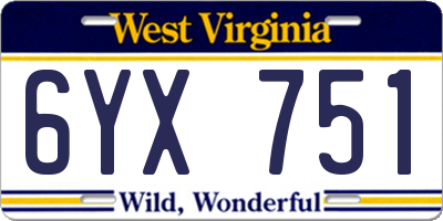 WV license plate 6YX751