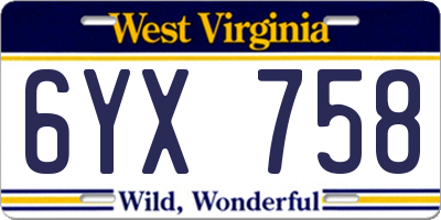 WV license plate 6YX758