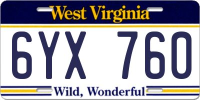 WV license plate 6YX760