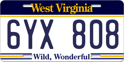 WV license plate 6YX808