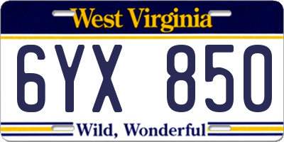 WV license plate 6YX850