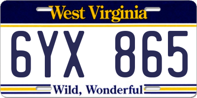 WV license plate 6YX865