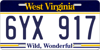 WV license plate 6YX917