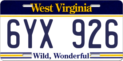 WV license plate 6YX926